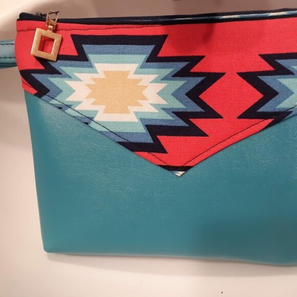 New Southwestern geometric Pink Turquoise Cowgirl Wristlet Clutch Bag Boho - Picture 2 of 8